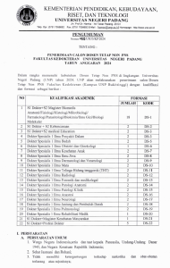 Penerimaan Calon Dosen Tetap Non PNS Fakultas Kedokteran Universitas Negeri Padang Tahun Anggaran 2024